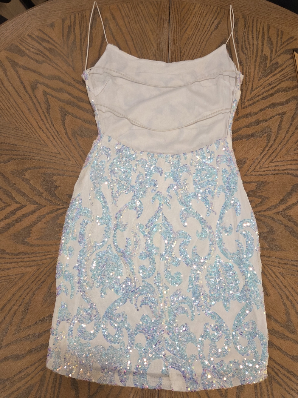 Iridescent Sequin Bodycon Mini Dress M White Blue Y2K Prom Homecoming Party - Picture 8 of 8